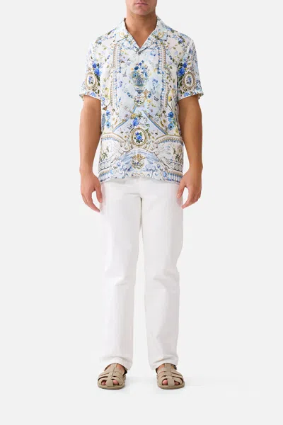 Camilla Short Sleeve Camp Collared Shirt Dandelion Skies In White