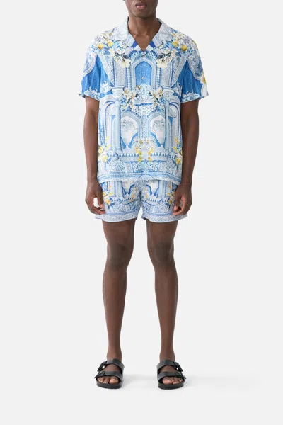 Camilla Short Sleeve Camp Collared Shirt De Nada Granada In Blue