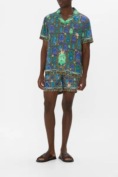 Camilla Short Sleeve Camp Collared Shirt Defy Gravity In Green