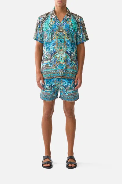 Camilla Short Sleeve Camp Collared Shirt Flamenco Euphoria In Blue