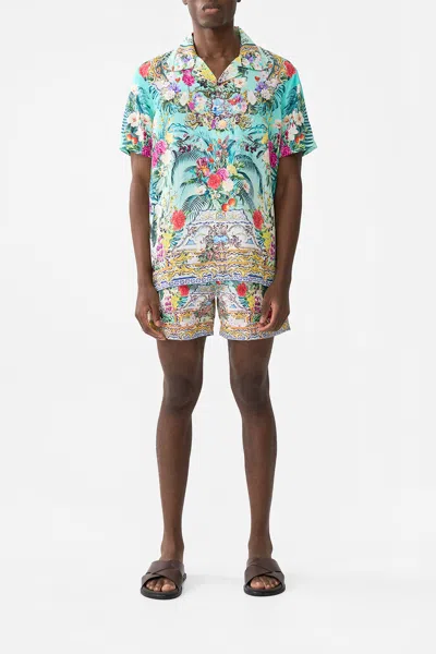 Camilla Short Sleeve Camp Collared Shirt Gardens Of Queluz In Blue