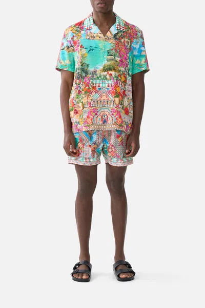 Camilla Short Sleeve Camp Collared Shirt Meet Me In Mallorca In Multi