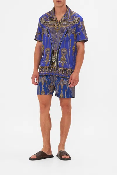 Camilla Short Sleeve Camp Collared Shirt My Fair Pharaoh In Blue