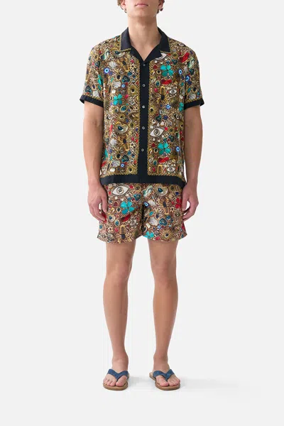 Camilla Short Sleeve Camp Collared Shirt Nazar Nirvana In Multi
