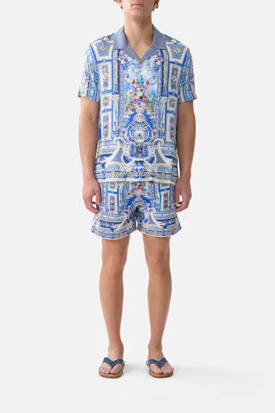 Camilla Short Sleeve Camp Collared Shirt Ottoman Opulence In Blue