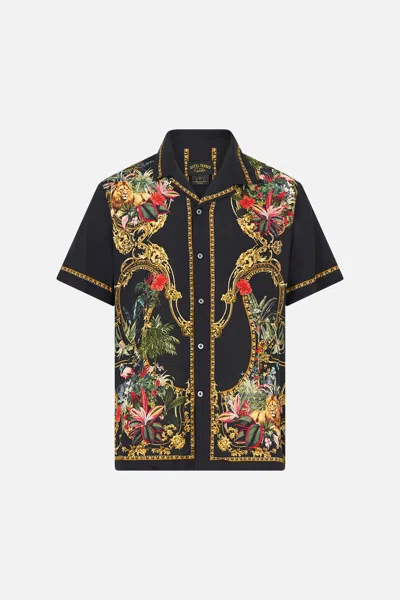 Camilla Short Sleeve Camp Collared Shirt Palace Zoology In Black