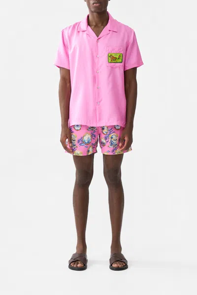 Camilla Short Sleeve Camp Collared Shirt Salty Splendour In Pink