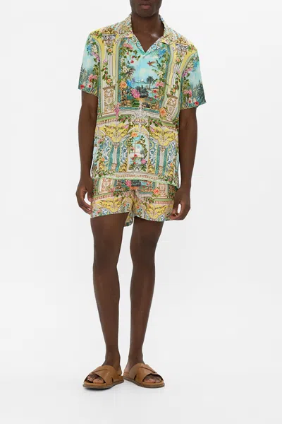 Camilla Short Sleeve Camp Collared Shirt Tales Of Topkapi Palace In Yellow