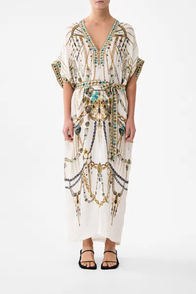Camilla Short Sleeve Kaftan With Tie Waist Chain Gang In White