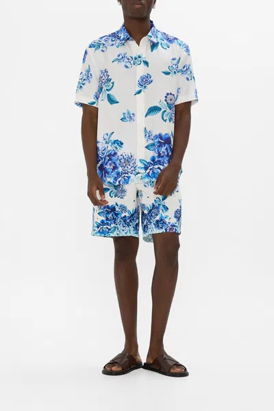 Camilla Short Sleeve Oversized Shirt A Ceramic Garden In White
