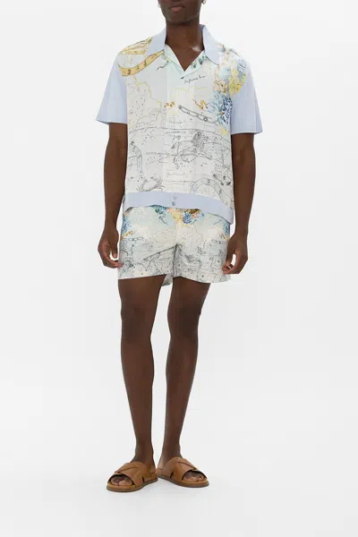 Camilla Short Sleeve Silk Shirt With Knit Sleeve My Lucky Stars In Blue