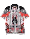 Camilla Short Sleeve Camp Collared Shirt Mark Of Medusa In Black