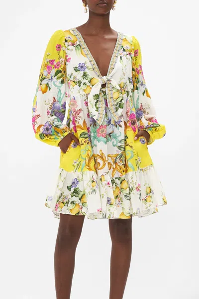 Camilla Short Tie Front Blouson Dress Caterina Spritz In Multi