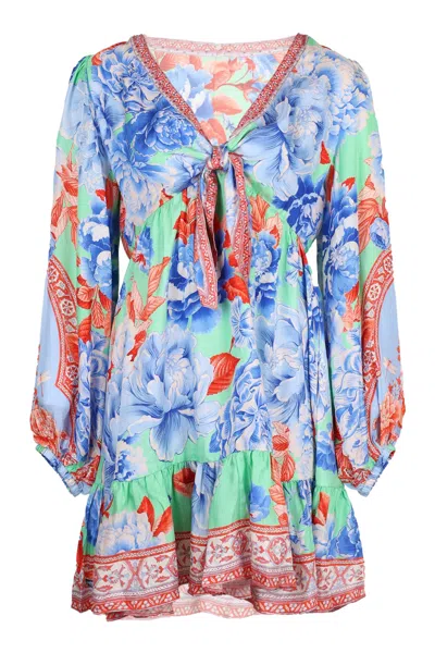 Camilla Short Tie Front Blouson Dress Topkapi Pop In Multi