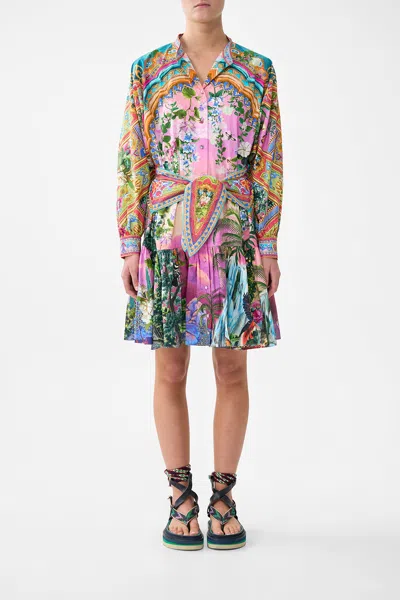 Camilla Short Tiered Shirtdress With Wide Waist Tie Turkish Delight In Multi