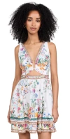 Camilla Plumes And Parterres V-neck Cutout Mini Dress In Plumes And Parterres