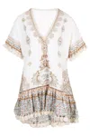 Camilla Short V Neck Embroidered Dress Ottoman Dynasty In White
