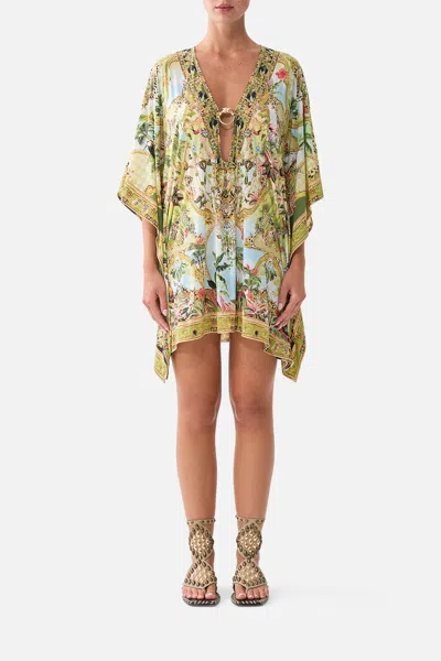 Camilla Short V Neck Kaftan W Ring Front Trim Wanderlust Empire In Multi