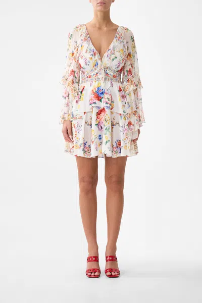 Camilla Short Waistband Dress With Ruffle Sleeve I Left My Heart In Granada In White