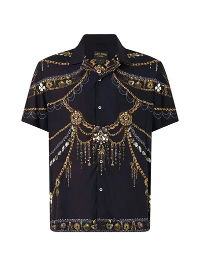 Camilla Short-sleeve Camp-collared Shirt In Black
