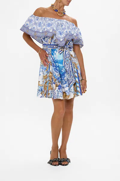 Camilla Shoulder Frill Short Dress Azul Adventures In Blue