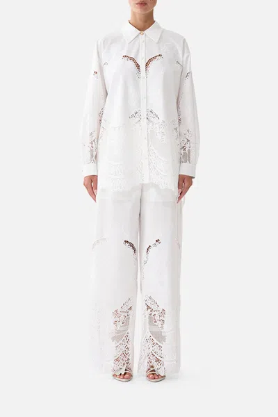 Camilla Side Split Shirt Dandelion Skies In White