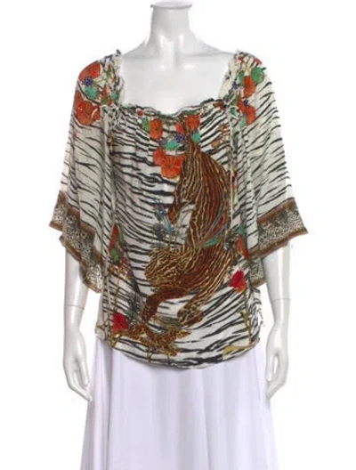 Pre-owned Camilla Silk Animal Print Blouse In White