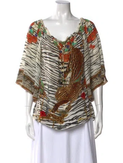 Pre-owned Camilla Silk Animal Print Blouse In White