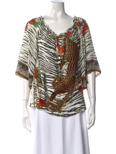 Pre-owned Camilla Silk Animal Print Blouse In White