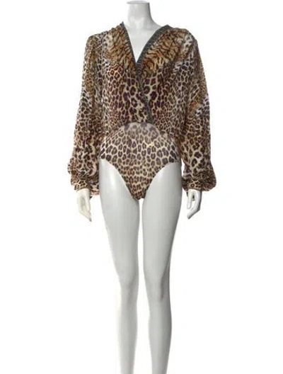 Pre-owned Camilla Silk Animal Print Bodysuit In Multicolor
