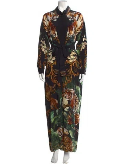 Pre-owned Camilla Silk Animal Print Jumpsuit In Black