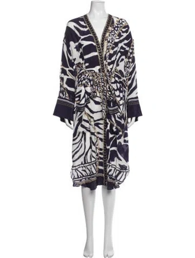 Pre-owned Camilla Silk Animal Print Robe In Blue
