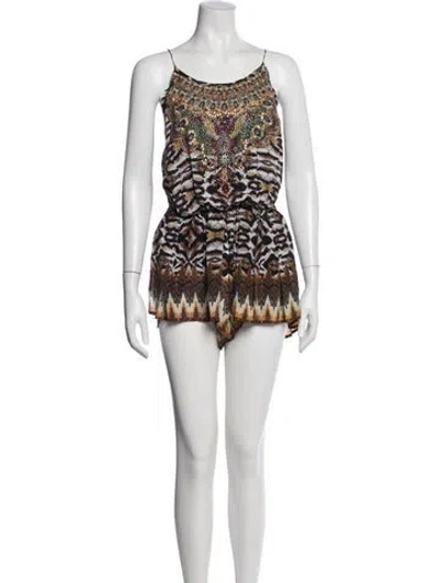 Pre-owned Camilla Silk Animal Print Romper In Brown
