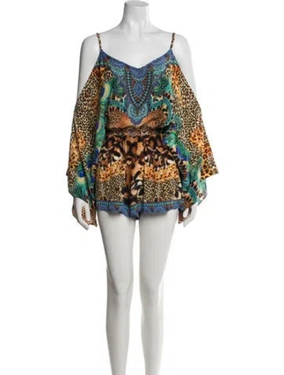 Pre-owned Camilla Silk Animal Print Romper In Multi