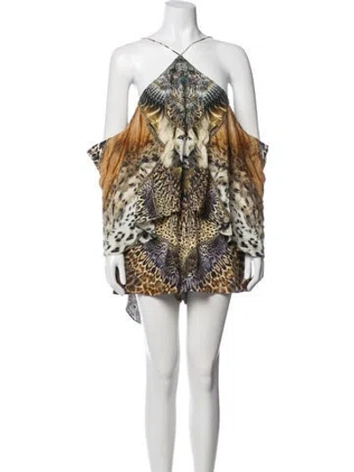 Pre-owned Camilla Silk Animal Print Romper In Neutrals
