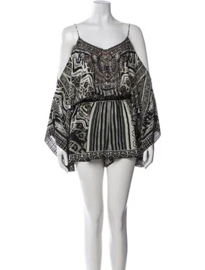 Pre-owned Camilla Silk Animal Print Romper In Neutrals