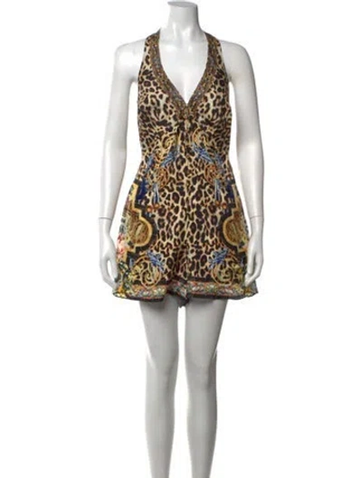 Pre-owned Camilla Silk Animal Print Romper In Pink