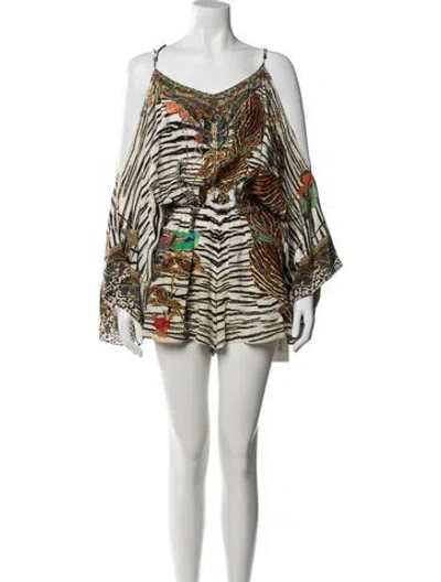 Pre-owned Camilla Silk Animal Print Romper In White