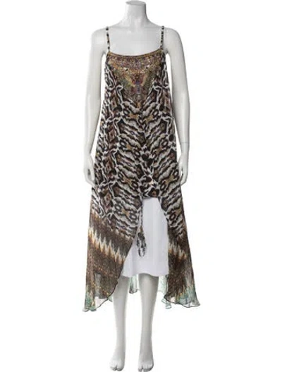Pre-owned Camilla Silk Animal Print Top In Brown