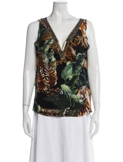 Pre-owned Camilla Silk Animal Print Top In Neutrals