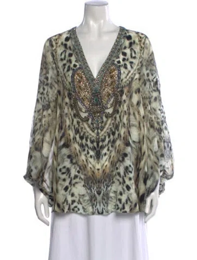Pre-owned Camilla Silk Animal Print Top W/ Tags In Black/brown