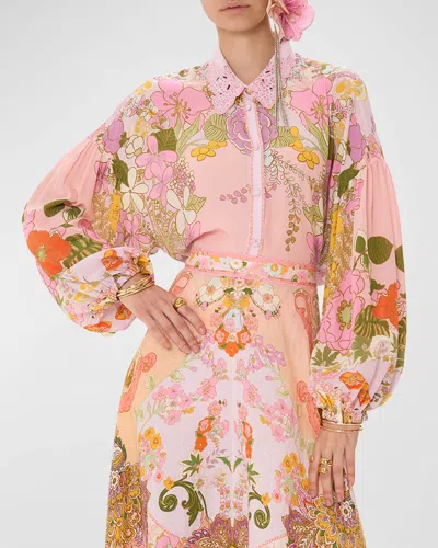 Camilla Silk Balloon-sleeve Shirt Blouse In Pink