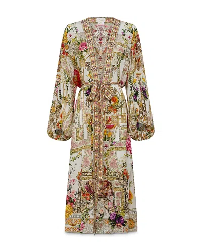 Camilla Silk Blouson Sleeve Layer Swim Cover Up In Egyptian Rose