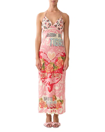Camilla Silk Chain Detail Printed Slip Dress In Pink