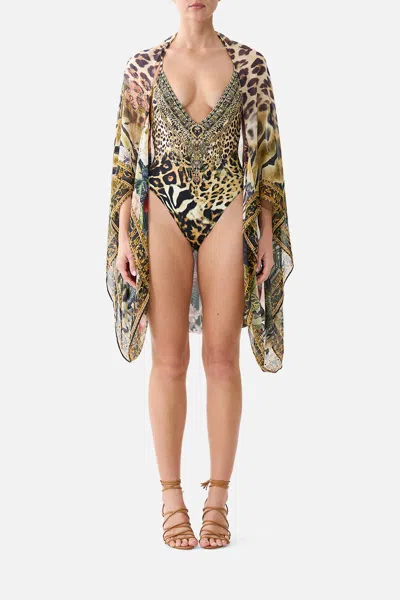 Camilla Silk Chiffon Shrug Leotigra Land In Brown