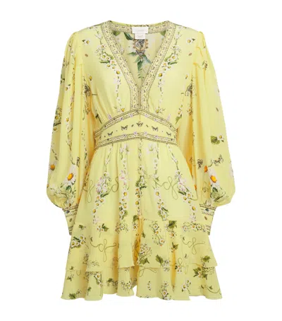 Camilla Silk Daisy Chain Mini Dress In Yellow