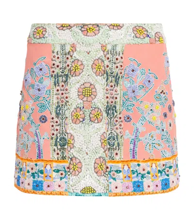 Camilla Silk Embellished Mini Skirt In Pink