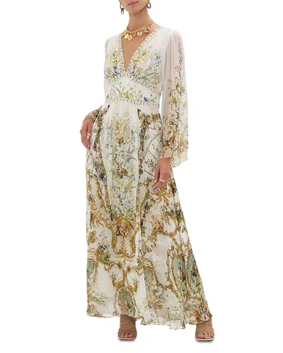 Camilla Silk Floral Flared Sleeve Maxi Dress In Multi