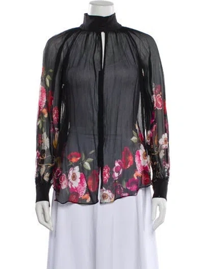 Pre-owned Camilla Silk Floral Print Blouse In Black