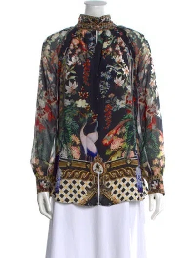 Pre-owned Camilla Silk Floral Print Blouse In Black